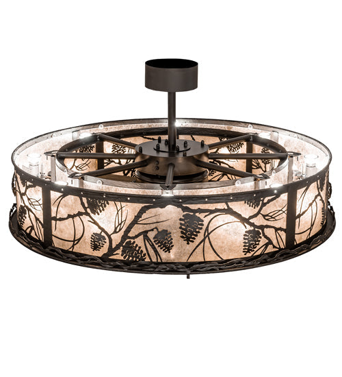 Meyda Lighting Whispering Pines 45" 24-Light Oil Rubbed Bronze Chandelier With Silver Mica Shade Glass and Fan