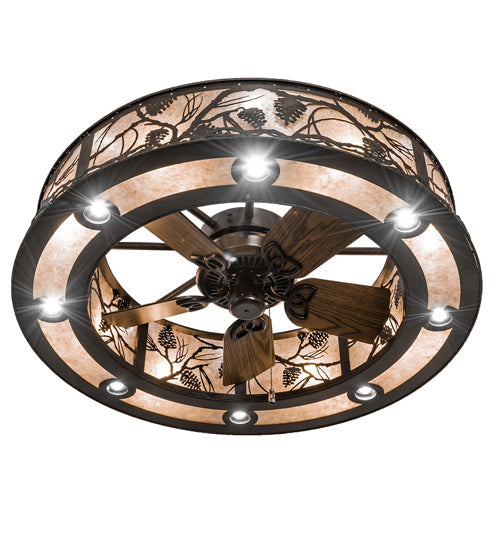Meyda Lighting Whispering Pines 45" 24-Light Oil Rubbed Bronze Chandelier With Silver Mica Shade Glass and Fan