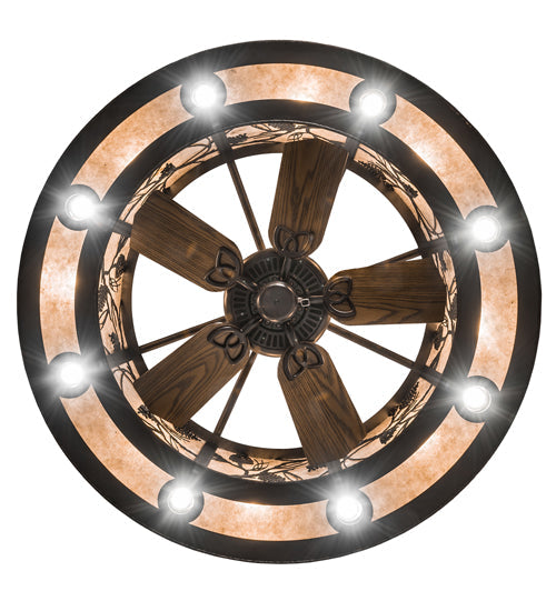 Meyda Lighting Whispering Pines 45" 24-Light Oil Rubbed Bronze Chandelier With Silver Mica Shade Glass and Fan