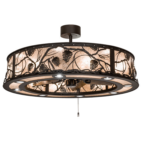 Meyda Lighting Whispering Pines 45" 24-Light Oil Rubbed Bronze Chandelier With Silver Mica Shade Glass and Fan
