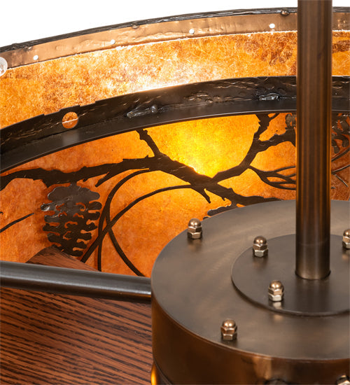 Meyda Lighting Whispering Pines 45" 8-Light Antique Copper Chandelier With Amber Mica Shade Glass ad Fan