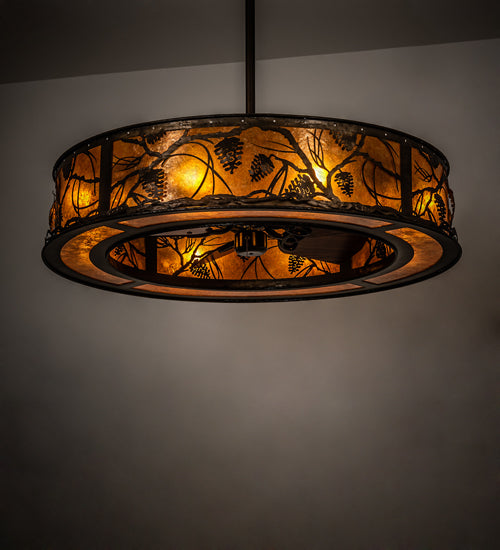 Meyda Lighting Whispering Pines 45" 8-Light Antique Copper Chandelier With Amber Mica Shade Glass ad Fan