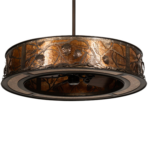 Meyda Lighting Whispering Pines 45" 8-Light Antique Copper Chandelier With Amber Mica Shade Glass ad Fan