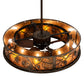 Meyda Lighting Whispering Pines 45" 8-Light Antique Copper Chandelier With Amber Mica Shade Glass ad Fan