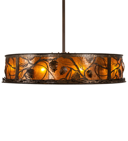 Meyda Lighting Whispering Pines 45" 8-Light Antique Copper Chandelier With Amber Mica Shade Glass ad Fan