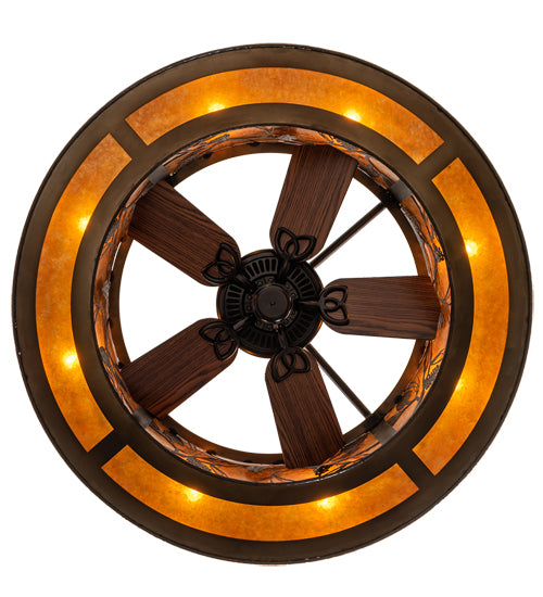 Meyda Lighting Whispering Pines 45" 8-Light Antique Copper Chandelier With Amber Mica Shade Glass ad Fan