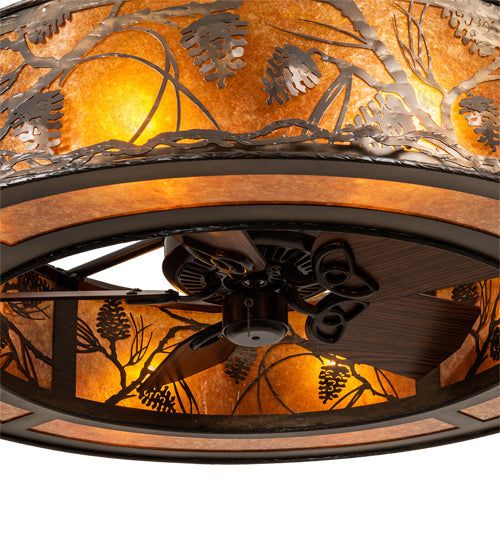Meyda Lighting Whispering Pines 45" 8-Light Antique Copper Chandelier With Amber Mica Shade Glass ad Fan