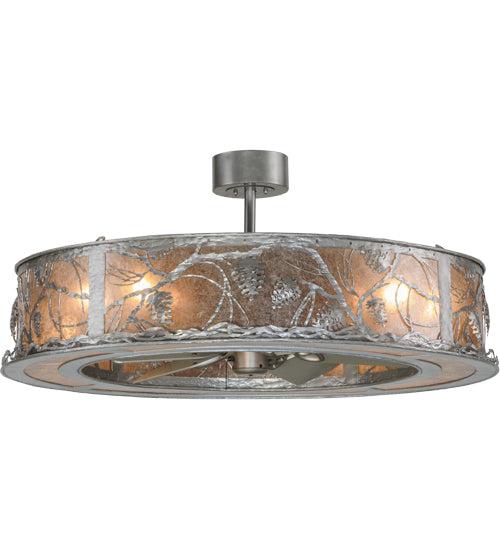 Meyda Lighting Whispering Pines 45" 8-Light Extreme Chrome Chandelier With Silver Mica Shade Glass and Fan