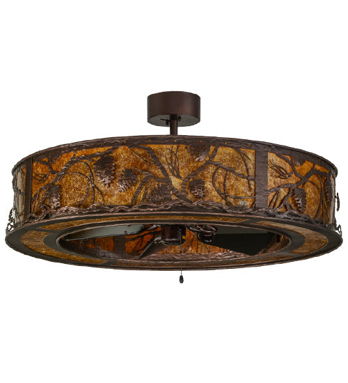 Meyda Lighting Whispering Pines 45" 8-Light Mahogany Bronze Chandelier With Amber Mica Shade Glass and Fan
