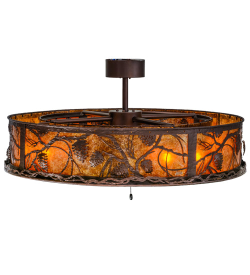 Meyda Lighting Whispering Pines 45" 8-Light Mahogany Bronze Chandelier With Amber Mica Shade Glass and Fan