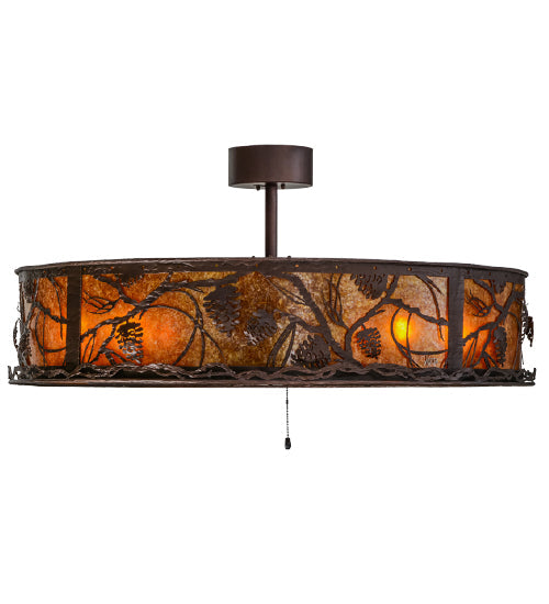 Meyda Lighting Whispering Pines 45" 8-Light Mahogany Bronze Chandelier With Amber Mica Shade Glass and Fan