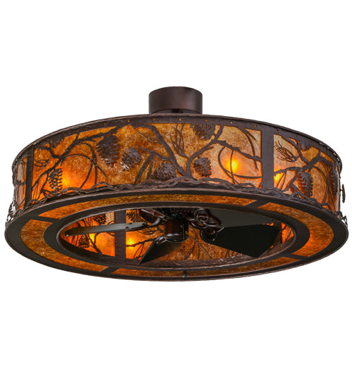 Meyda Lighting Whispering Pines 45" 8-Light Mahogany Bronze Chandelier With Amber Mica Shade Glass and Fan
