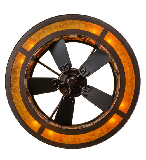 Meyda Lighting Whispering Pines 45" 8-Light Mahogany Bronze Chandelier With Amber Mica Shade Glass and Fan