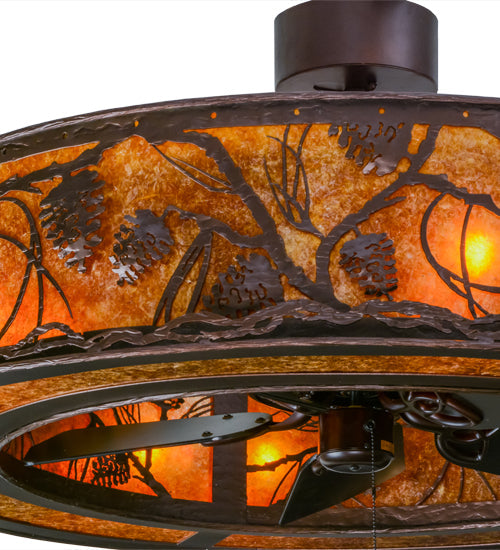 Meyda Lighting Whispering Pines 45" 8-Light Mahogany Bronze Chandelier With Amber Mica Shade Glass and Fan