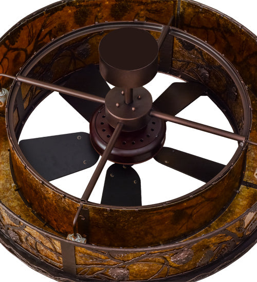 Meyda Lighting Whispering Pines 45" 8-Light Mahogany Bronze Chandelier With Amber Mica Shade Glass and Fan