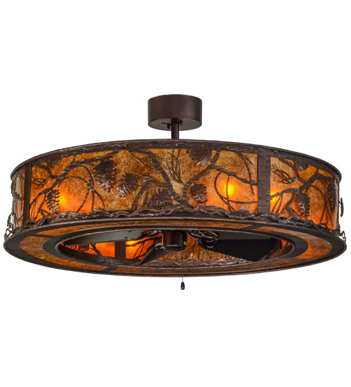 Meyda Lighting Whispering Pines 45" 8-Light Mahogany Bronze Chandelier With Amber Mica Shade Glass and Fan