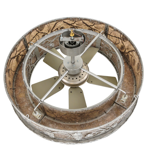 Meyda Lighting Whispering Pines 45" 8-Light Nickel Chandelier With Silver Mica Shade Glass and Fan