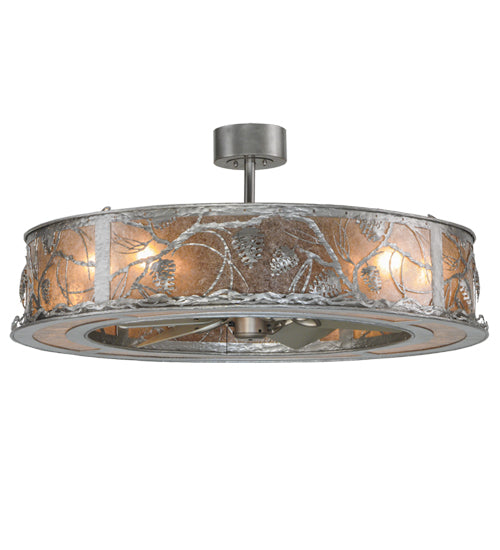 Meyda Lighting Whispering Pines 45" 8-Light Nickel Chandelier With Silver Mica Shade Glass and Fan