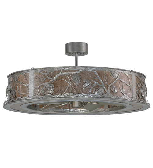 Meyda Lighting Whispering Pines 45" 8-Light Nickel Chandelier With Silver Mica Shade Glass and Fan