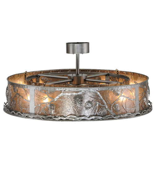 Meyda Lighting Whispering Pines 45" 8-Light Nickel Chandelier With Silver Mica Shade Glass and Fan