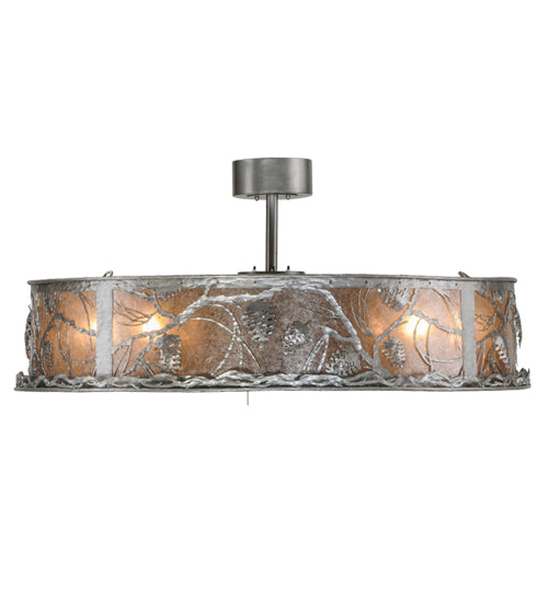 Meyda Lighting Whispering Pines 45" 8-Light Nickel Chandelier With Silver Mica Shade Glass and Fan