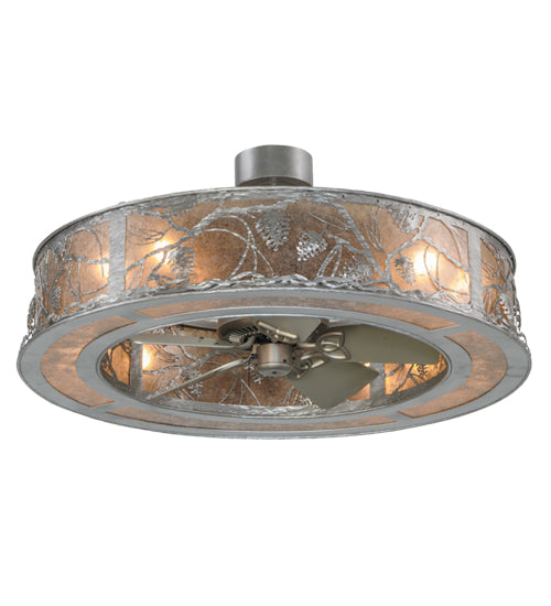 Meyda Lighting Whispering Pines 45" 8-Light Nickel Chandelier With Silver Mica Shade Glass and Fan