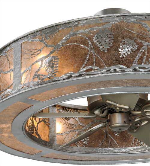 Meyda Lighting Whispering Pines 45" 8-Light Nickel Chandelier With Silver Mica Shade Glass and Fan