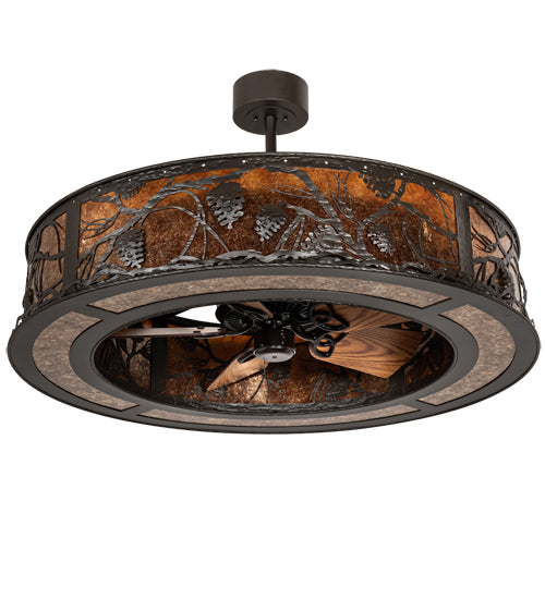 Meyda Lighting Whispering Pines 45" 8-Light Oil Rubbed Bronze Chandelier With Amber Mica Shade Glass and Fan