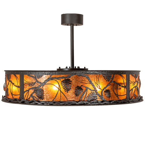 Meyda Lighting Whispering Pines 45" 8-Light Oil Rubbed Bronze Chandelier With Amber Mica Shade Glass and Fan