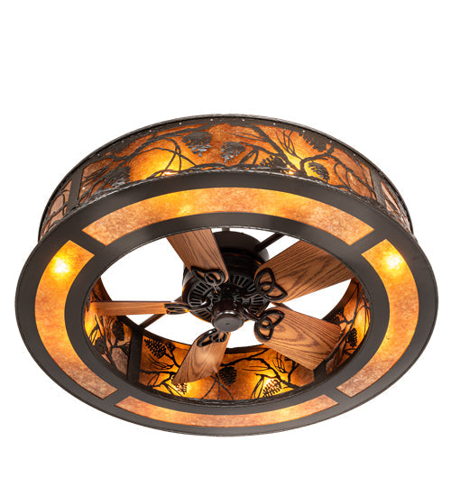 Meyda Lighting Whispering Pines 45" 8-Light Oil Rubbed Bronze Chandelier With Amber Mica Shade Glass and Fan