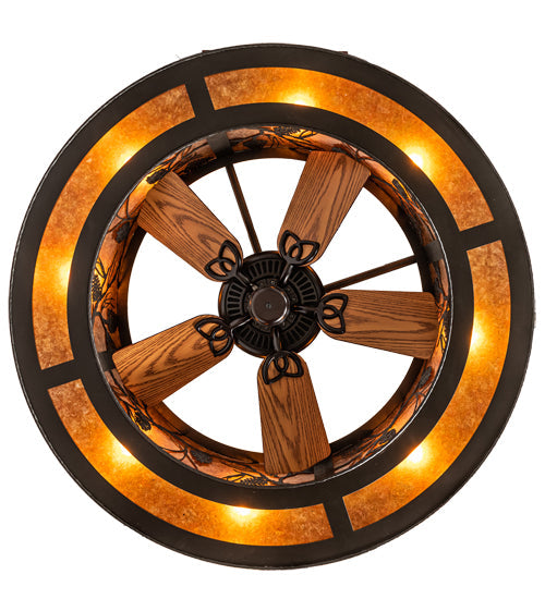 Meyda Lighting Whispering Pines 45" 8-Light Oil Rubbed Bronze Chandelier With Amber Mica Shade Glass and Fan