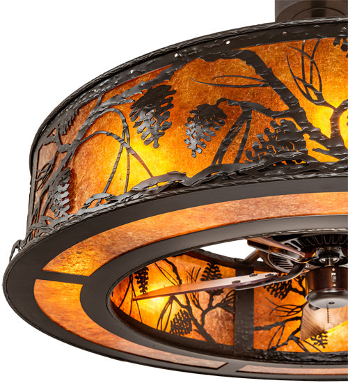 Meyda Lighting Whispering Pines 45" 8-Light Oil Rubbed Bronze Chandelier With Amber Mica Shade Glass and Fan