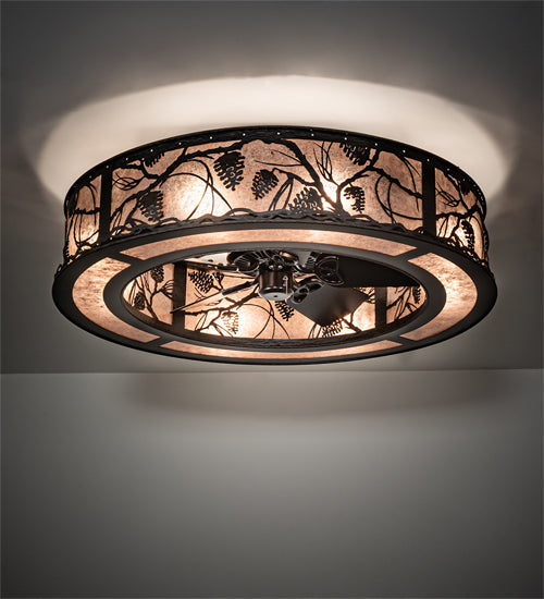 Meyda Lighting Whispering Pines 45" 8-Light Oil Rubbed Bronze Chandelier With Silver Mica Shade Glass and Fan