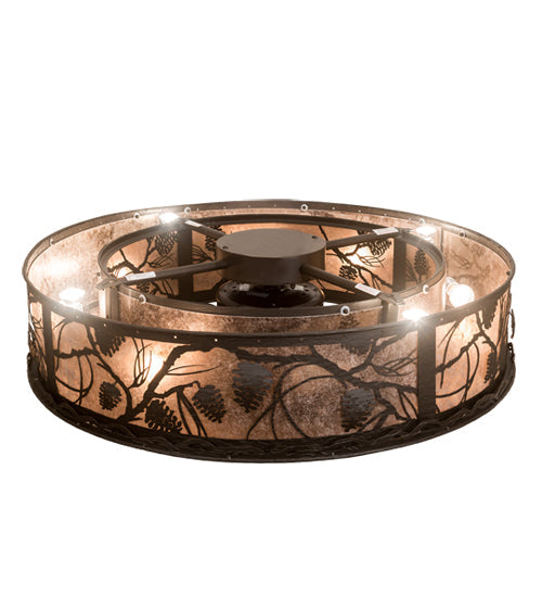 Meyda Lighting Whispering Pines 45" 8-Light Oil Rubbed Bronze Chandelier With Silver Mica Shade Glass and Fan