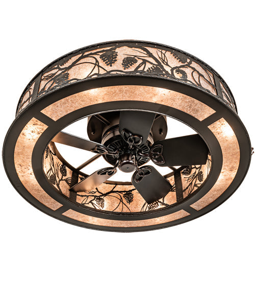 Meyda Lighting Whispering Pines 45" 8-Light Oil Rubbed Bronze Chandelier With Silver Mica Shade Glass and Fan