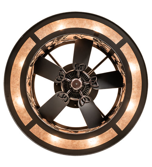 Meyda Lighting Whispering Pines 45" 8-Light Oil Rubbed Bronze Chandelier With Silver Mica Shade Glass and Fan