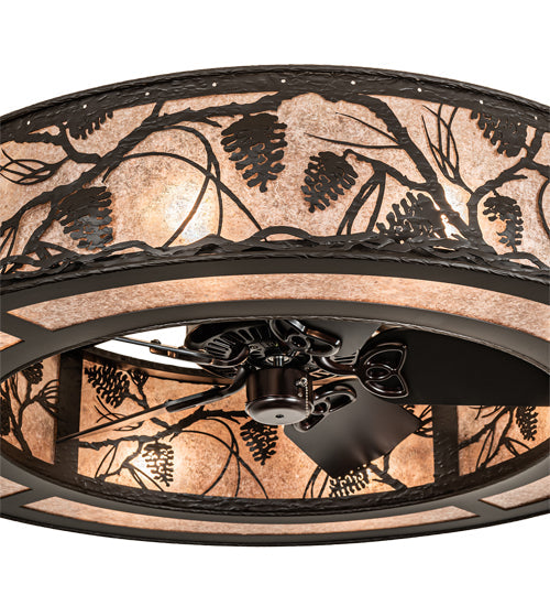 Meyda Lighting Whispering Pines 45" 8-Light Oil Rubbed Bronze Chandelier With Silver Mica Shade Glass and Fan
