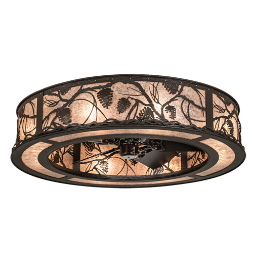 Meyda Lighting Whispering Pines 45" 8-Light Oil Rubbed Bronze Chandelier With Silver Mica Shade Glass and Fan