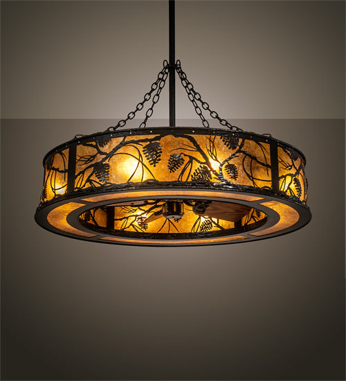 Meyda Lighting Whispering Pines 45" 8-Light Timeless Bronze Chandelier With Amber Mica Shade Glass and Fan