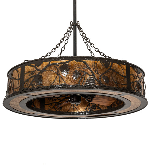Meyda Lighting Whispering Pines 45" 8-Light Timeless Bronze Chandelier With Amber Mica Shade Glass and Fan