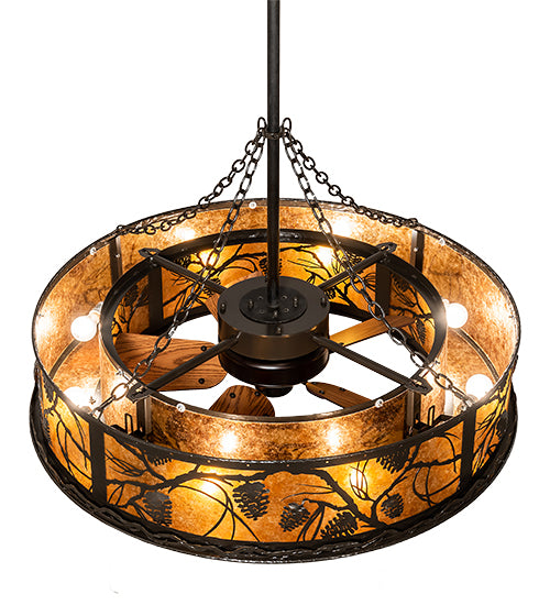 Meyda Lighting Whispering Pines 45" 8-Light Timeless Bronze Chandelier With Amber Mica Shade Glass and Fan