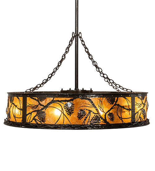 Meyda Lighting Whispering Pines 45" 8-Light Timeless Bronze Chandelier With Amber Mica Shade Glass and Fan