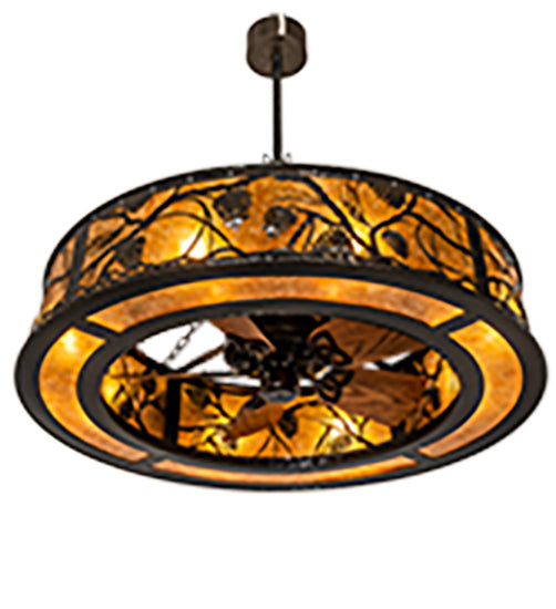 Meyda Lighting Whispering Pines 45" 8-Light Timeless Bronze Chandelier With Amber Mica Shade Glass and Fan