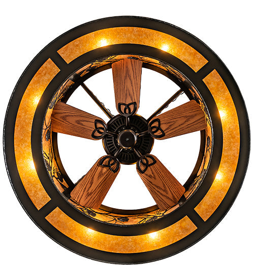 Meyda Lighting Whispering Pines 45" 8-Light Timeless Bronze Chandelier With Amber Mica Shade Glass and Fan