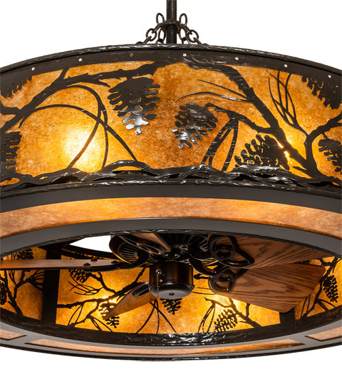 Meyda Lighting Whispering Pines 45" 8-Light Timeless Bronze Chandelier With Amber Mica Shade Glass and Fan