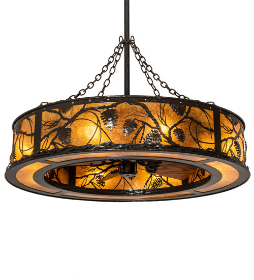Meyda Lighting Whispering Pines 45" 8-Light Timeless Bronze Chandelier With Amber Mica Shade Glass and Fan