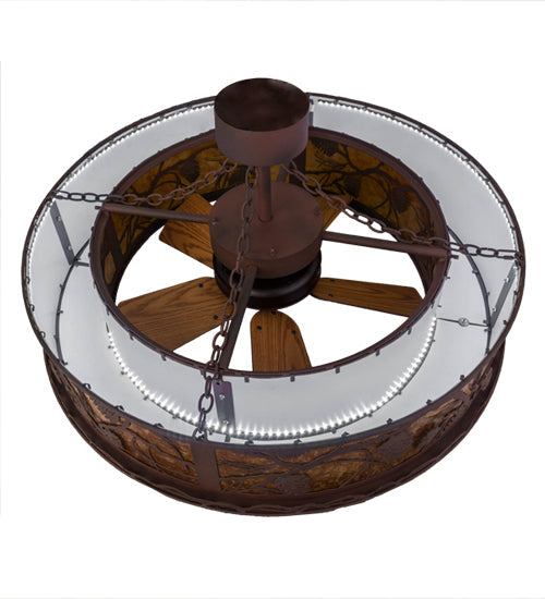 Meyda Lighting Whispering Pines 45" LED Rust & Wrought Iron Chandelier With Amber Mica Shade Glass
