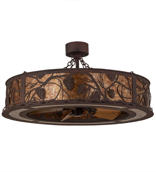 Meyda Lighting Whispering Pines 45" LED Rust & Wrought Iron Chandelier With Amber Mica Shade Glass