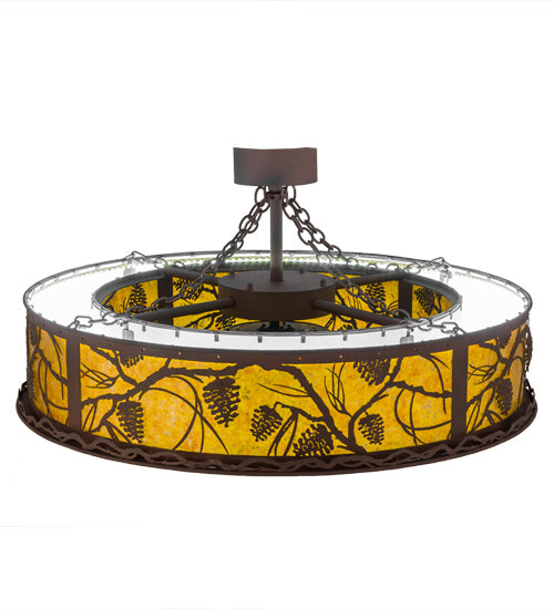 Meyda Lighting Whispering Pines 45" LED Rust & Wrought Iron Chandelier With Amber Mica Shade Glass