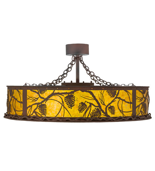 Meyda Lighting Whispering Pines 45" LED Rust & Wrought Iron Chandelier With Amber Mica Shade Glass